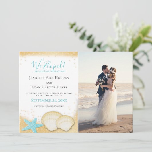ビーチ金ゴールドの輝き我々は写真と駆け落ち結婚した 招待状 (スタンド正面)