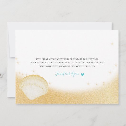 ビーチ金ゴールドの輝き我々は写真と駆け落ち結婚した 招待状 (裏面)