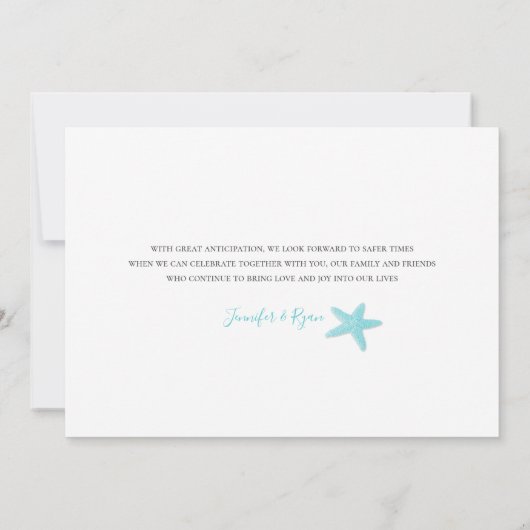 ビーチ金ゴールドの輝き我々は写真の結婚中で駆け落ち 招待状 (裏面)