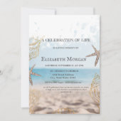 ビーチ金ゴールドシーシェルお祝いの生活 招待状 (正面)
