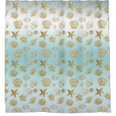 ビーチ金ゴールドシーシェルアクアグラデーションブルー シャワーカーテン (正面)