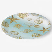 ビーチ金ゴールドシーシェルアクアグラデーションブルー ペーパープレート (アングル)