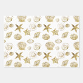 ビーチ金ゴールドシーシェルアクアグラデーションブルー ラッピングペーパーシート (正面2)