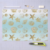 ビーチ金ゴールドシーシェルアクアグラデーションブルー 薄葉紙 (クラフト)