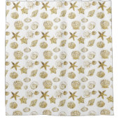 ビーチ金ゴールドホワイトシェル   シャワーカーテン (正面)