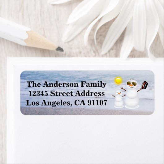 ビーチ雪だるま&ソン差出人住所ラベル ラベル (インサイチュ)