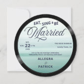 ビーチ音楽ヴィンテージビニールオールワンフォト結婚QR 招待状 (正面)