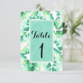 ビーチ風の白と緑のトロピカルリーフのテーブルナンバー 招待状 (スタンド正面)