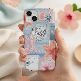 ビーチ風ブルーのコケット コスタルコラージュ プリティカワイイ iPhone 15ケース