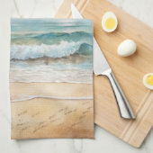 ビーチ飛んでいるのカモメ キッチンタオル (四つ折り)