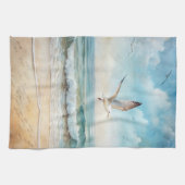 ビーチ飛んでいるのカモメ キッチンタオル (横)
