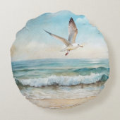 ビーチ飛んでいるのカモメ ラウンドクッション (裏面)