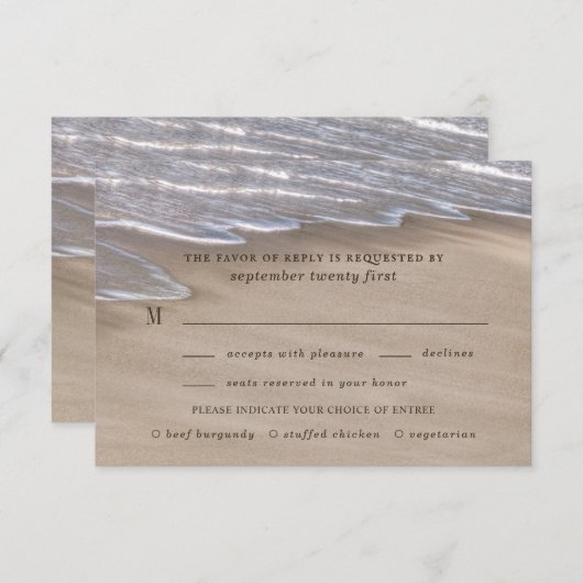 ビーチ食事選択サンドハートエレガントな結婚式 出欠カード (正面/裏面)