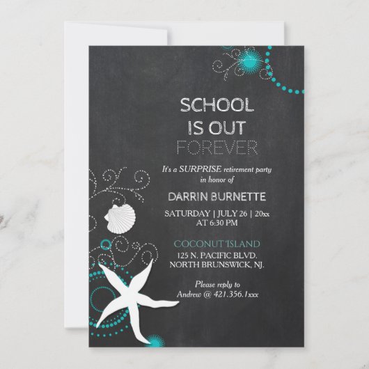 ビーチ驚きの退職パーティーの先生 招待状 (正面)