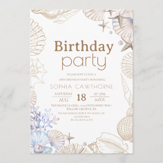 ビーチ18歳の誕生日パーティー 招待状 (正面)