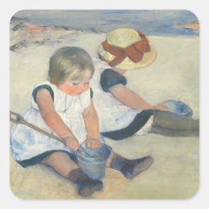 ビーチ1884年で遊んでいる子供 スクエアシール