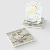 ビーチ1884年で遊んでいる子供 ストーンコースター (横)