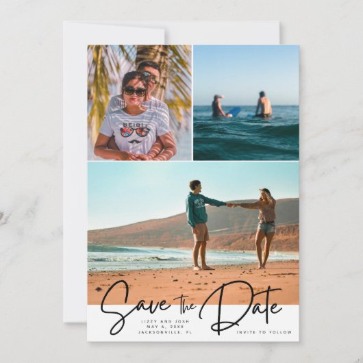 ビーチ3写真結婚式の日付を保存 セーブザデート (正面)