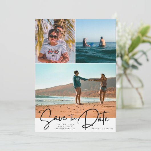 ビーチ3写真結婚式の日付を保存 セーブザデート (スタンド正面)