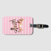 ビーチ |おもしろいタイポグラフィとピンクストライプ色 ラゲッジタグ (正面横)