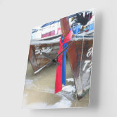 ビーチ|のファイのファイの島、タイのボート スクエア壁時計 (傾斜)