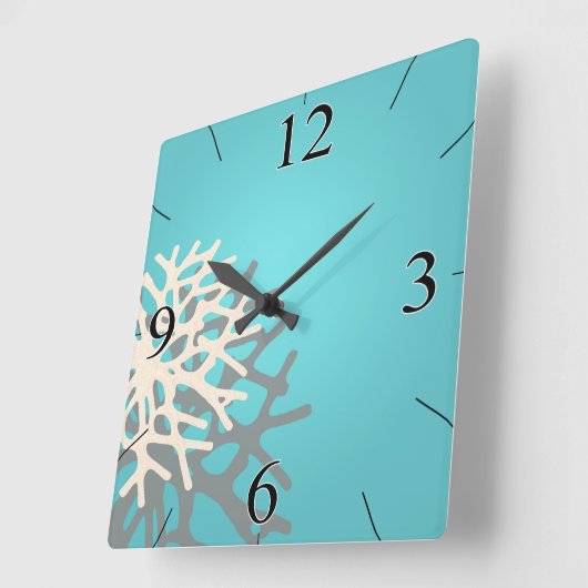 ビーチ|のブルーグレーのアイボリーの珊瑚 スクエア壁時計 (傾斜)