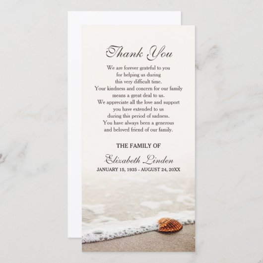 ビーチ|の悔やみや弔慰の貝殻は感謝していしています サンキューカード (正面/裏面)