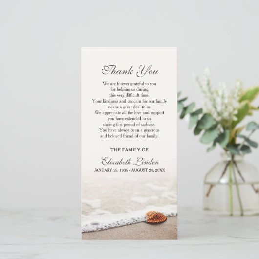 ビーチ|の悔やみや弔慰の貝殻は感謝していしています サンキューカード (スタンド正面)