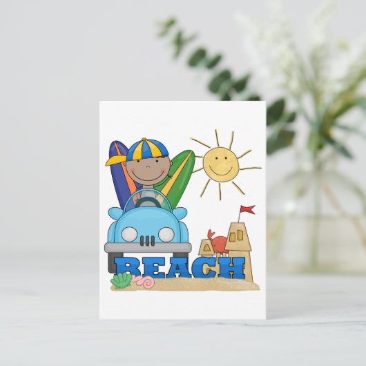 ビーチ アフリカ系アメリカ人少年Tシャツ&ギフト ポストカード (スタンド正面)