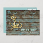 ビーチ アンカー 海事 結婚式 Save the Date 案内ポストカード (正面/裏面)