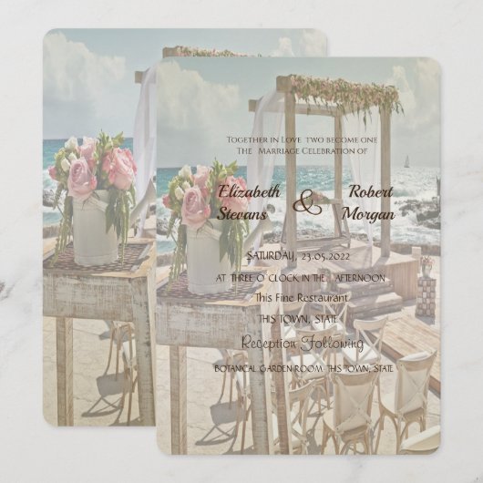 ビーチ ウェディング レトロ アーチ 招待状 (正面/裏面)