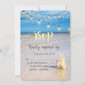 ビーチ ウェーブ ストリング ライト シーシェル RSVP 招待状 (正面)
