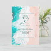 ビーチ オーシャン トロピカル ティール ホワイト ブラウン ウェディング 招待状 (スタンド正面)