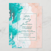 ビーチ オーシャン トロピカル ティール ホワイト ブラウン ウェディング 招待状 (正面/裏面)