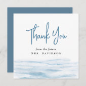 ビーチ オーシャン 沿岸 ダスティーブルー ブライダルシャワー サンキューカード (正面/裏面)