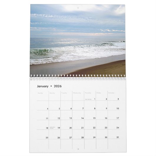 ビーチ カレンダー (1月 2026)