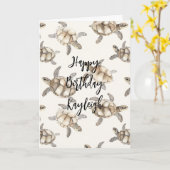 ビーチ コースト オーシャン シー タートルズ バースデー カード (黄色い花)