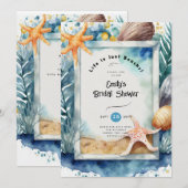 ビーチ コースト オーシャン ベイビーシャワー バースデー ウェディング 招待状 (正面/裏面)