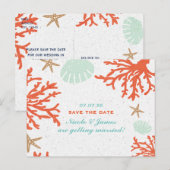 ビーチ コーラル リーフ シー シェル スターフィッシュ セーブ ザ デート 案内ポストカード (正面/裏面)