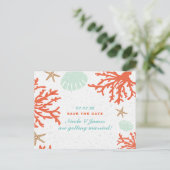 ビーチ コーラル リーフ シー シェル スターフィッシュ セーブ ザ デート 案内ポストカード (スタンド正面)