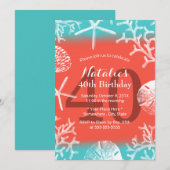 ビーチ コーラル リーフ ヒトデ ファビュラス 40歳の誕生日 招待状 (正面/裏面)