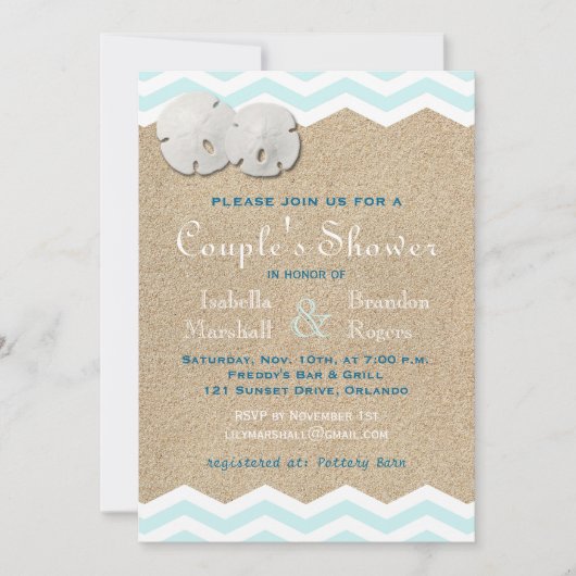 ビーチ サンド ドル カップルシャワーの招待状 招待状 (正面)