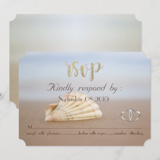 ビーチ シェル ハートの招待状 招待状 (正面/裏面)
