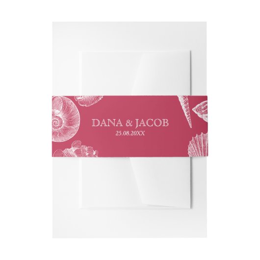 ビーチ シェル ヴィバ マゼンタ カスタム ネーム ウェディング 招待状ベリーバンド (正面例)