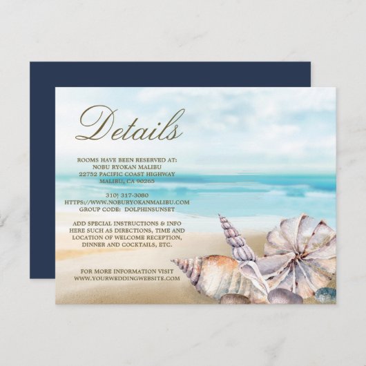 ビーチ シェル | 海事 結婚式 ゲスト詳細 エンクロージャーカード (正面/裏面)