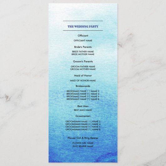 ビーチ |シーサイドウォーター結婚カラーズフラットプログラム プログラム (裏面)