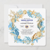 ビーチ |シーサイドシーシェルブライダルシャワー 招待状 (正面)