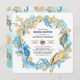 ビーチ |シーサイドシーシェルブライダルシャワー 招待状