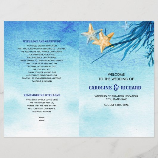 ビーチ |シーサイド・ウォーター結婚・カラーの折り畳みプログラム (正面)