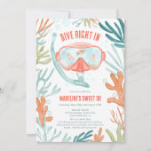 ビーチ スキューバダイビング 水彩 海の生き物 スイート16 招待状 (正面)